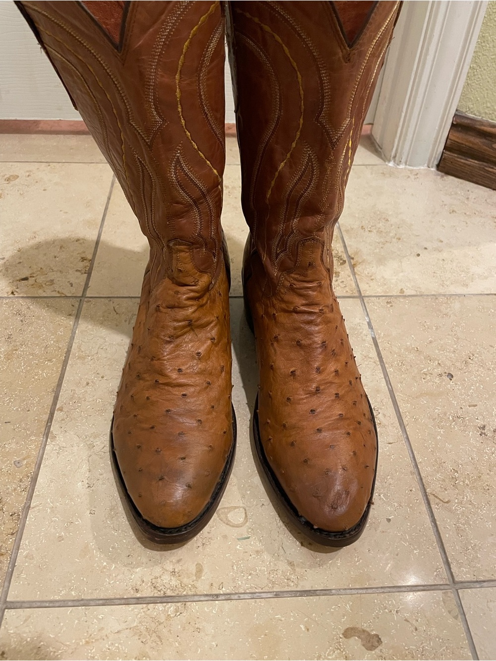 Men's Lucchese Brown Ostrich Leather Western Boots